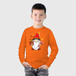 Лонгслив хлопковый детский Гном с подарками, цвет: оранжевый — фото 2