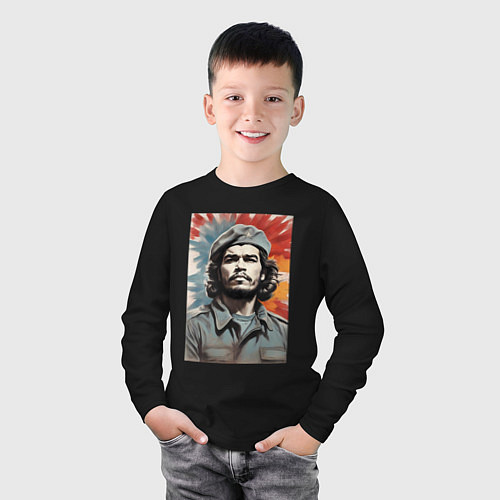 Детский лонгслив Портрет Че Гевара / Черный – фото 3