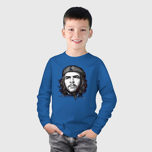Детский лонгслив Че Гевара портрет / Синий – фото 3