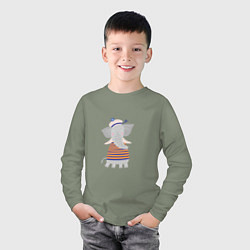 Лонгслив хлопковый детский Слоник-моряк, цвет: авокадо — фото 2