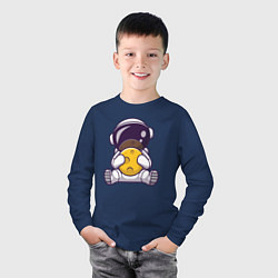 Лонгслив хлопковый детский Космонавт и луна, цвет: тёмно-синий — фото 2