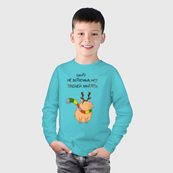 Лонгслив хлопковый детский Мем капибара в шарфике, цвет: бирюзовый — фото 2