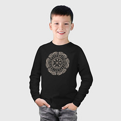 Лонгслив хлопковый детский Символ компас рун вегвизир, цвет: черный — фото 2