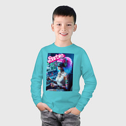 Лонгслив хлопковый детский Barbie is an avid gamer, цвет: бирюзовый — фото 2
