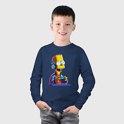 Лонгслив хлопковый детский Bart is an avid gamer, цвет: тёмно-синий — фото 2