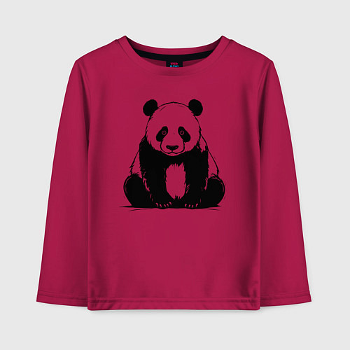 Детский лонгслив Грустная панда сидит / Маджента – фото 1