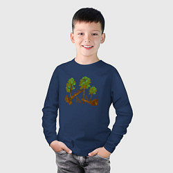 Лонгслив хлопковый детский Медведи в сосновом лесу, цвет: тёмно-синий — фото 2