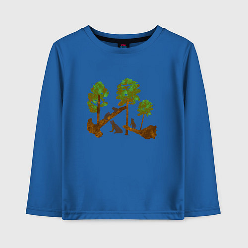 Детский лонгслив Медведи в сосновом лесу / Синий – фото 1