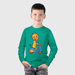 Лонгслив хлопковый детский Жираф на мотороллере, цвет: зеленый — фото 2