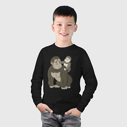 Лонгслив хлопковый детский Мультяшная горилла с детенышем, цвет: черный — фото 2