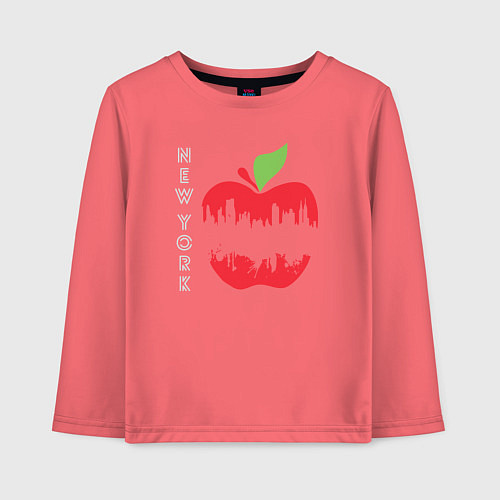 Детский лонгслив Нью-Йорк большое яблоко / Коралловый – фото 1