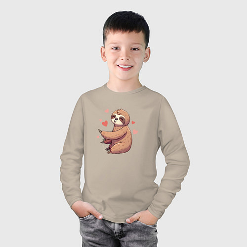 Детский лонгслив Мальчик ленивец / Миндальный – фото 3