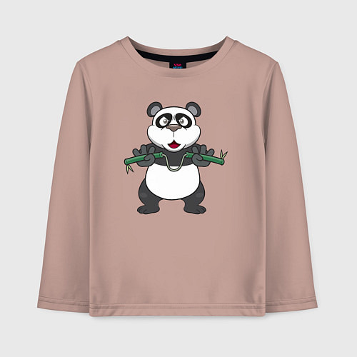 Детский лонгслив Панда с нунчаками / Пыльно-розовый – фото 1