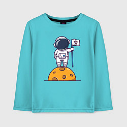 Лонгслив хлопковый детский Космонавтик на луне, цвет: бирюзовый