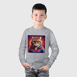 Лонгслив хлопковый детский Полосатый кот в спортивной куртке, цвет: меланж — фото 2