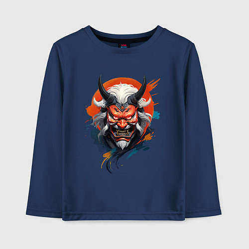 Детский лонгслив Беловолосый демон маска самурая / Тёмно-синий – фото 1