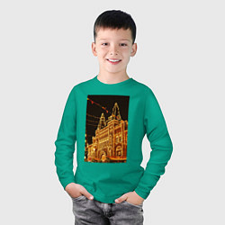 Лонгслив хлопковый детский Столица в праздничных огнях, цвет: зеленый — фото 2