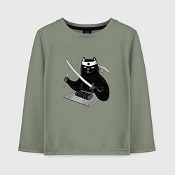 Лонгслив хлопковый детский Кот сушист самурай, цвет: авокадо