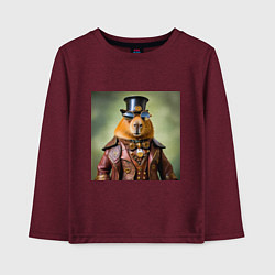 Лонгслив хлопковый детский Мем капибара в очках в стиле стимпанк, цвет: меланж-бордовый
