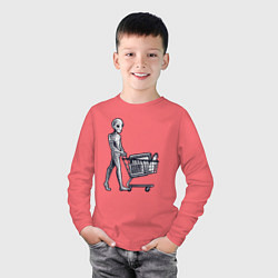 Лонгслив хлопковый детский Пришелец с покупками, цвет: коралловый — фото 2