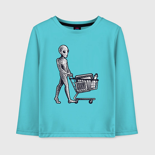Детский лонгслив Пришелец с покупками / Бирюзовый – фото 1