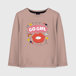 Лонгслив хлопковый детский Go girl lips, цвет: пыльно-розовый