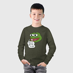 Лонгслив хлопковый детский Pepe feels good man, цвет: меланж-хаки — фото 2