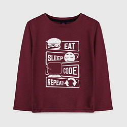 Лонгслив хлопковый детский Eat sleep code repeat арт, цвет: меланж-бордовый