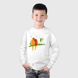 Лонгслив хлопковый детский Пара влюбленных попугаев на ветке, цвет: белый — фото 2