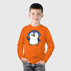 Лонгслив хлопковый детский Привет от пингвина, цвет: оранжевый — фото 2