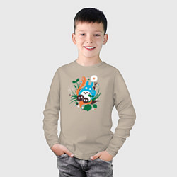 Лонгслив хлопковый детский Тоторо с одуванчиком, цвет: миндальный — фото 2