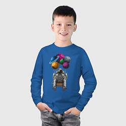 Лонгслив хлопковый детский Космонавт на воздушных шарах, цвет: синий — фото 2