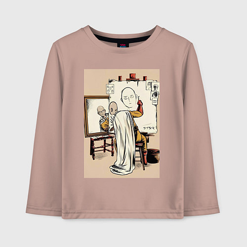 Детский лонгслив Ванпанчмен Сайтама рисует / Пыльно-розовый – фото 1