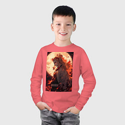 Лонгслив хлопковый детский Кёджуро Ренгоку столп пламени, цвет: коралловый — фото 2
