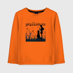 Лонгслив хлопковый детский Девушка и кот или музыка для души, цвет: оранжевый