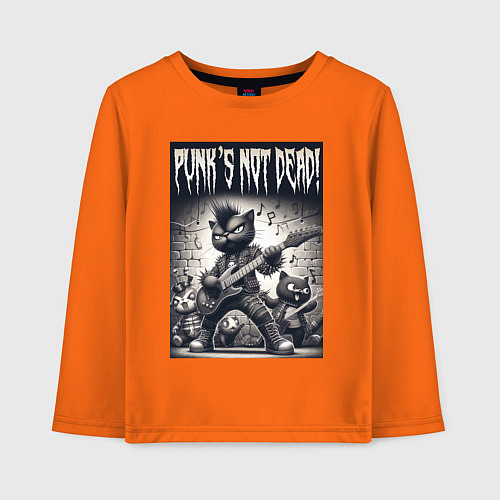 Детский лонгслив Black kitten - punks not dead / Оранжевый – фото 1