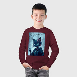 Лонгслив хлопковый детский Cybercat 2099 - ai art, цвет: меланж-бордовый — фото 2