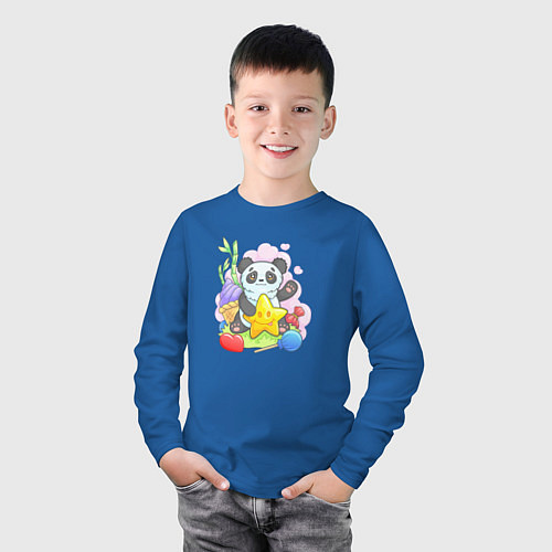 Детский лонгслив Панда со звездой / Синий – фото 3