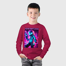 Лонгслив хлопковый детский Neon Minecraft - ai art, цвет: маджента — фото 2