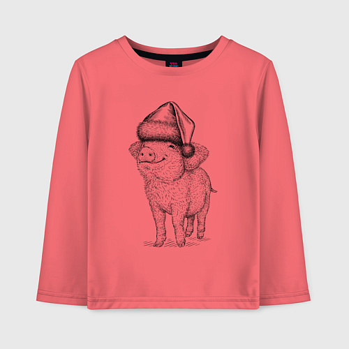 Детский лонгслив Новогодняя свинка / Коралловый – фото 1