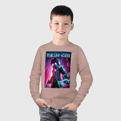 Детский лонгслив Minecraft - ai art fantasy neon / Пыльно-розовый – фото 3