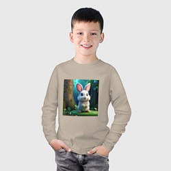 Лонгслив хлопковый детский Зайчик на поляне, цвет: миндальный — фото 2