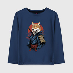 Лонгслив хлопковый детский Собака Сиба-ину самурай, цвет: тёмно-синий