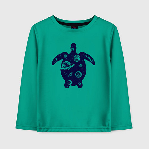 Детский лонгслив Космическая черепаха / Зеленый – фото 1