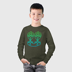 Лонгслив хлопковый детский Красивый зеленый кельтский узор, цвет: меланж-хаки — фото 2