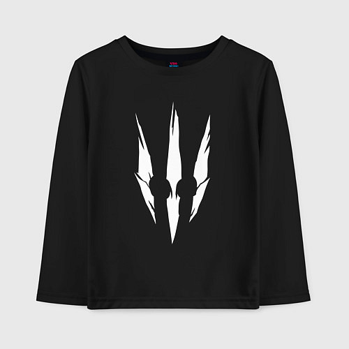 Детский лонгслив Белый логотип дикой охоты из игры Ведьмак 3 / Черный – фото 1