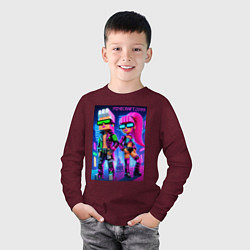 Лонгслив хлопковый детский Barbie and Ken - Minecraft 2099 ai art collaborati, цвет: меланж-бордовый — фото 2