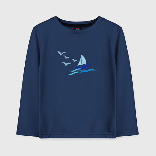 Детский лонгслив Яхта в море с парусами / Тёмно-синий – фото 1