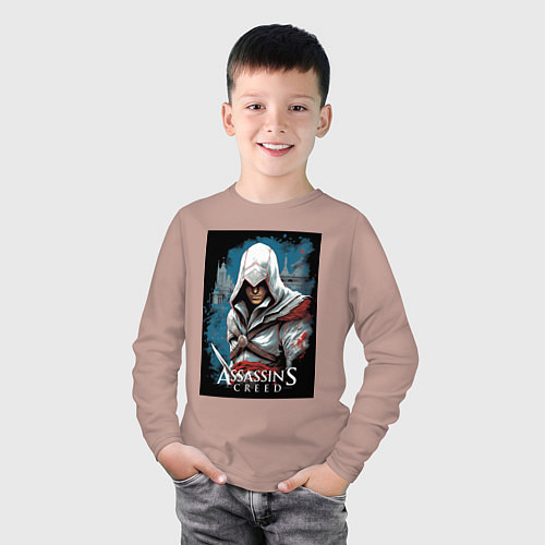 Детский лонгслив Assassins creed белый кинжал / Пыльно-розовый – фото 3