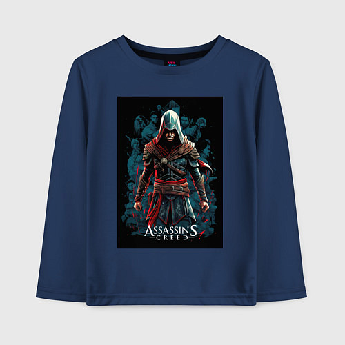 Детский лонгслив Assassins creed старый стиль / Тёмно-синий – фото 1